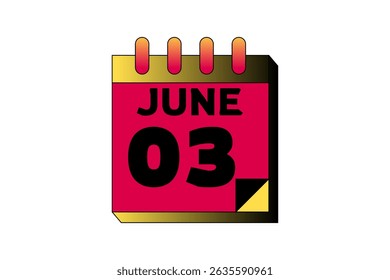 3 June calendar icon text page monthly web design on red, black and white background vector, icon, or illustration with the month of June 3