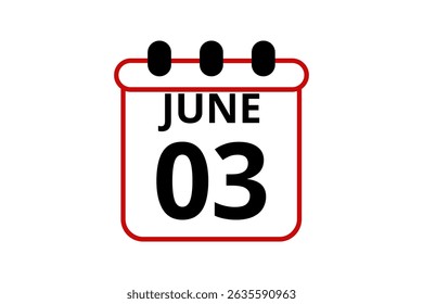 3 June calendar icon text page monthly web design on red, black and white background vector, icon, or illustration with the month of June 3