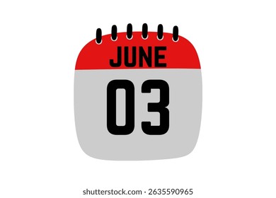 3 June calendar icon text page monthly web design on red, black and white background vector, icon, or illustration with the month of June 3