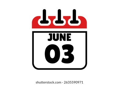 3 June calendar icon text page monthly web design on red, black and white background vector, icon, or illustration with the month of June 3