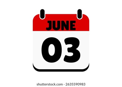 3 June calendar icon text page monthly web design on red, black and white background vector, icon, or illustration with the month of June 3