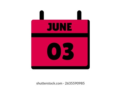 3 June calendar icon text page monthly web design on red, black and white background vector, icon, or illustration with the month of June 3