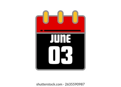 3 June calendar icon text page monthly web design on red, black and white background vector, icon, or illustration with the month of June 3