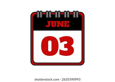 3 June calendar icon text page monthly web design on red, black and white background vector, icon, or illustration with the month of June 3