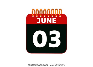 3 June calendar icon text page monthly web design on red, black and white background vector, icon, or illustration with the month of June 3