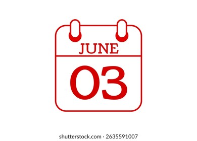 3 June calendar icon text page monthly web design on red, black and white background vector, icon, or illustration with the month of June 3