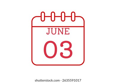 3 June calendar icon text page monthly web design on red, black and white background vector, icon, or illustration with the month of June 3