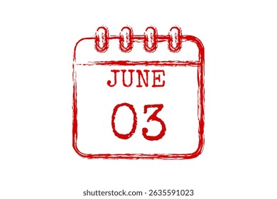 3 June calendar icon text page monthly web design on red, black and white background vector, icon, or illustration with the month of June 3