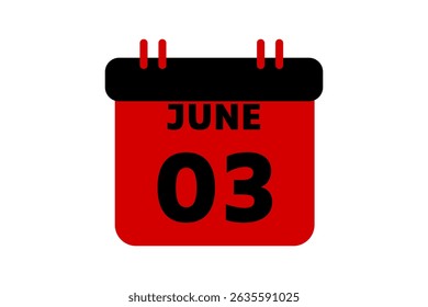 3 June calendar icon text page monthly web design on red, black and white background vector, icon, or illustration with the month of June 3