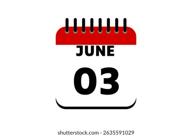 3 June calendar icon text page monthly web design on red, black and white background vector, icon, or illustration with the month of June 3