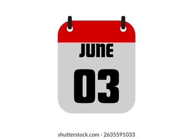 3 June calendar icon text page monthly web design on red, black and white background vector, icon, or illustration with the month of June 3