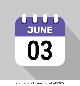 3 Juni Kalender Symbol Vektor Datum Grafik Design