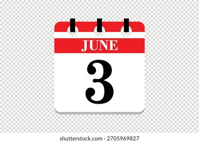 Vector Icono del calendario del 3 de junio, ícono del calendario del mes de junio de las 3 fechas, ícono del calendario del 3 de junio, ícono del calendario del Vector.