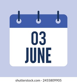 3 June Calendar, Isolated Vector Calendar.