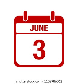 3 june calendar red icon. three