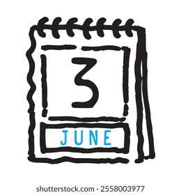 3 June date calendar - A simple yet elegant line art illustration of a date calendar captures the essence of organization and timekeeping. The clean lines and minimalistic design 