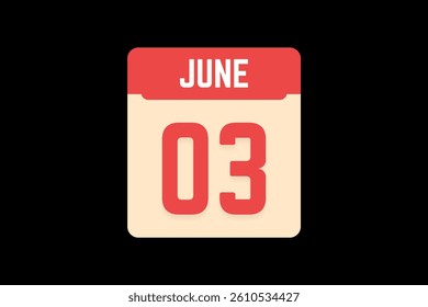3 June icon text page monthly web design on coral, white, tangerine and black background vector, icon, or illustration with the month of June 3