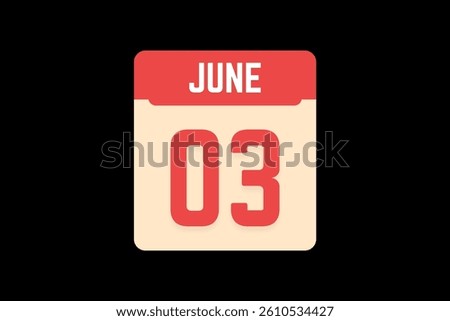 3 June icon text page monthly web design on coral, white, tangerine and black background vector, icon, or illustration with the month of June 3