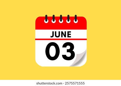 3 June month single day vector, illustration, calendar with red, black, white and yellow color background calendar June 3