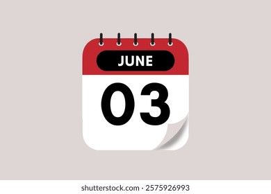 3 June month single day vector, illustration, calendar with rose red, black and off-white color background calendar June 3