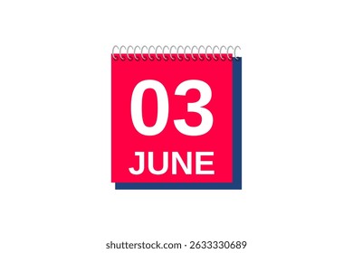 3 June month single day vector, illustration, calendar with red, blue and white color background calendar icon of June 3