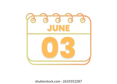 3 June month single day vector, illustration, calendar with orange, yellow, brown and white color background calendar icon of June 3