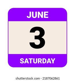 3 June, Saturday. Date template. Useful design for calendar or event promotion. Vector illustration EPS 10 File.