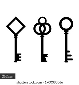 3 Llave aislada puerta antigua sobre fondo blanco. Vector de ilustración