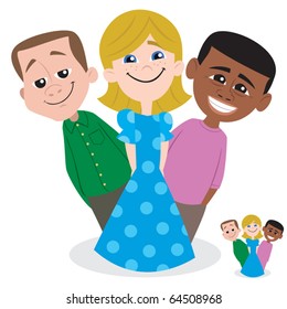3 kids. In the lower right corner is simplified version of the image, which can be used as icon.