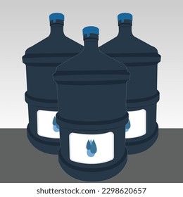 3 large gallon Five-gallon bottle container. 19 liter water bottle. Water bottle. Vector illustration. water delivery service of fresh purified water. EPS 10