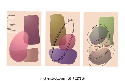 3 large sets of abstract art backgrounds with watercolor smudge elements vector, brushstroke textures decor with art acrylic poster design. Contemporary art wall decor.