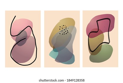 3 large sets of abstract art backgrounds with watercolor smudge elements vector, brushstroke textures decor with art acrylic poster design. Contemporary art wall decor.