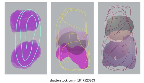 3 large sets of abstract art backgrounds with watercolor smudge elements vector, brushstroke textures decor with art acrylic poster design. Contemporary art wall decor.