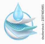 3 layer absorbent pad icon. Used for baby and adult diaper ads, incontinence pads, pet incontinence pads, sanitary napkins. Realistic EPS file.