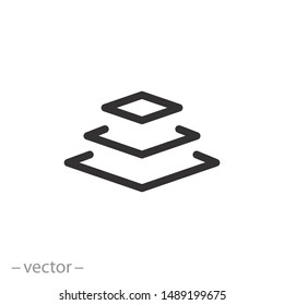 3 layer icon, stack level, height floor thin line web symbol on white background - editable stroke vector illustration eps10