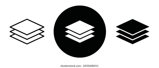 3 Layer outline icon collection or set. 3 Layers Thin vector line art