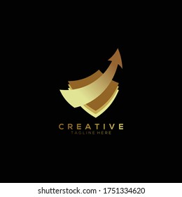 3 layer square icon, stack level, arrow indicates the direction, gradient gold darker and lighter color design template 