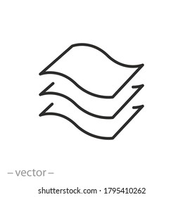 3 layers icon, structure material fabric, texture properties, thin line symbol on a white background, editable stroke vector illustration eps10