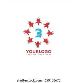 3 letter brand identity. Vector graphic elegant sliced alphabet symbol with star element on circle in silver and red color.