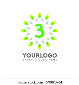 3 Letter Circle Leaf Logo Design Template Element. Herbal Brand Identity.