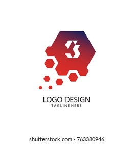 3 Letter Design Vector With Hexagon