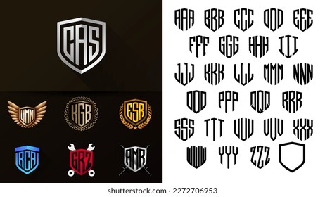 3 Letter monogram shield for logo, embroidery or initials emblem