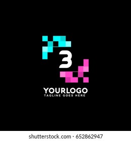 3 letter pixel art design logo. Blue and pink business corporate for technology