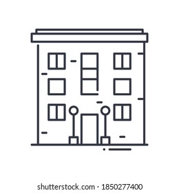 3 level building icon, linear isolated illustration, thin line vector, web design sign, outline concept symbol with editable stroke on white background.