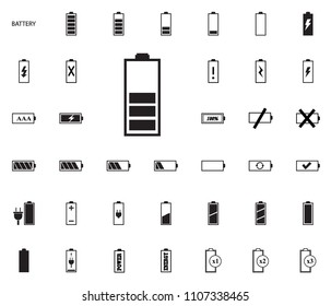 3 levels full battery icon. Battery vector illustration icons set