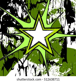 3 light greens colored rock n roll grunge star vector background