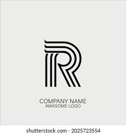 3 line art R capital logo design