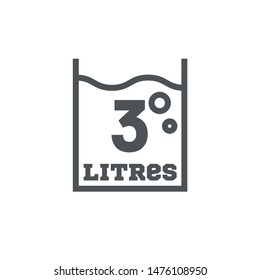 3 Liters l sign (l-mark) estimated volumes milliliters (ml) Vector symbol packaging, labels used for prepacked foods, drinks different liters and milliliters. 3 litre vol single icon isolated on white