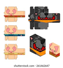 3 Little pig paper craft box character for story time or board game 