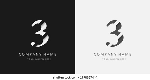 3 logo modern broken design serif number